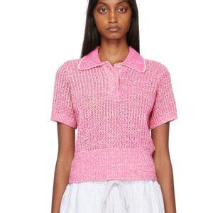 The Open Product OPEN YY Pink Metallic Thread Knit Polo Glitter Yarn Top 3 $160